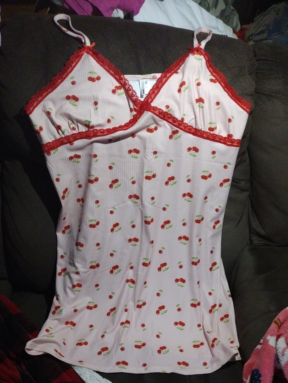 Fashion Nova Pink Cherry-Print Lace Trim Slip